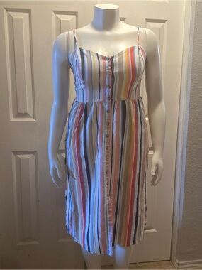 Emerald Sundae Multi-Stripe Button-Front Midi Dress